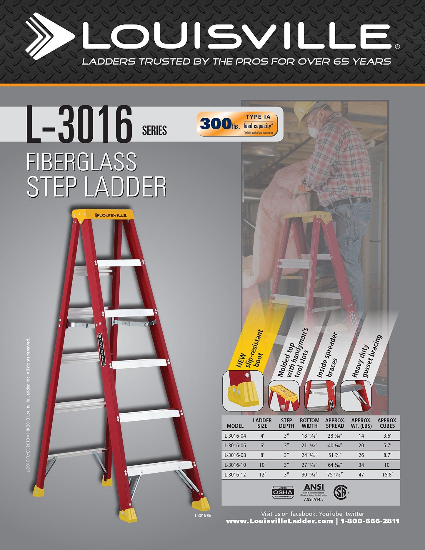 Louisville Ladder FE3216 Fiberglass Extension Ladder 300-Pound Capacity, 16-foot, Type IA, Orange and Louisville Ladder L-3016-04 Step Stepladder, 4-Feet Bundle
