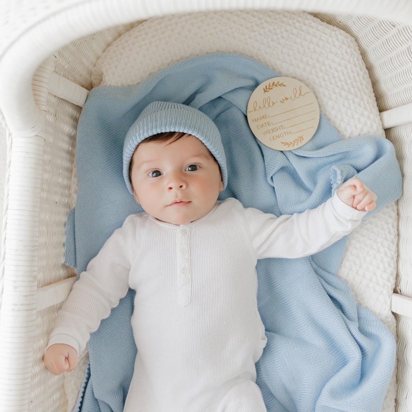 Bleu La La Baby Gift Set - Organic Cotton Newborn Blanket Essentials, Thoughtful Baby Shower & New Baby Gift for Boys & Girls (Luxe - Sky Blue)