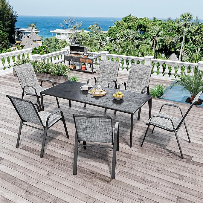 Patio Chairs Set of 4, Stackable Outdoor Dining Chairs for All Weather Textilene Fabric & Metal Frame, Outdoor Chairs Set for Backyard Deck Garden (Grey, Set of 4)