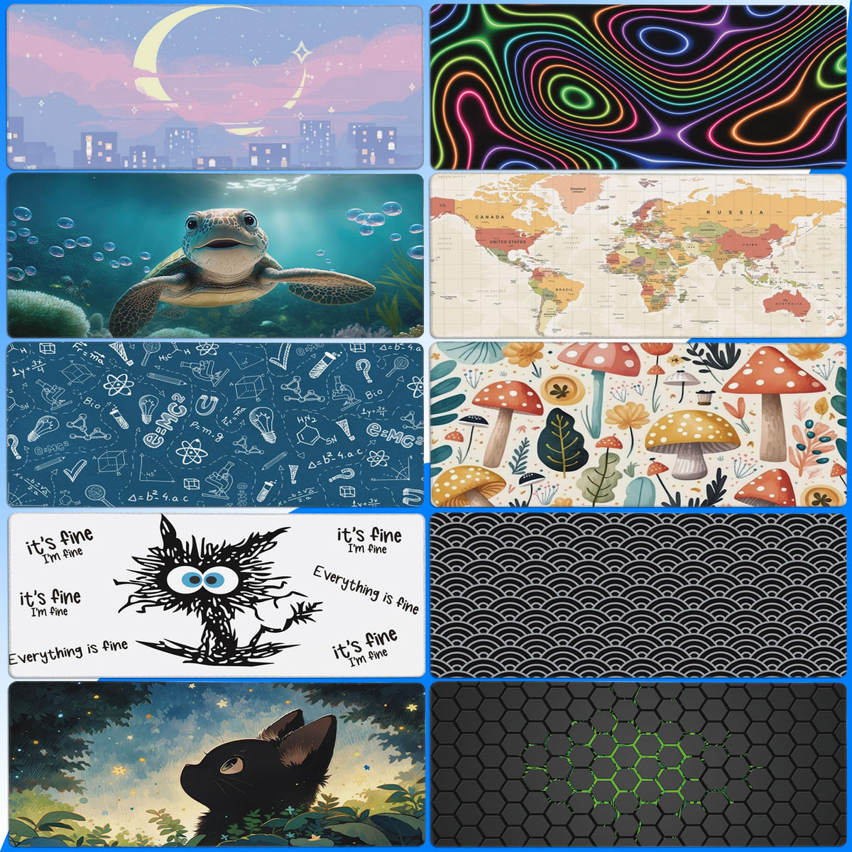 Desk Pad, Green Honeycomb Science Technology Extended Gaming Mouse Pad Large, 35.4"x15.7" Big Mouse Pad with Non-Slip Base and Stitched Edge, Long Computer Keyboard Mouse Mat for Home Office Work