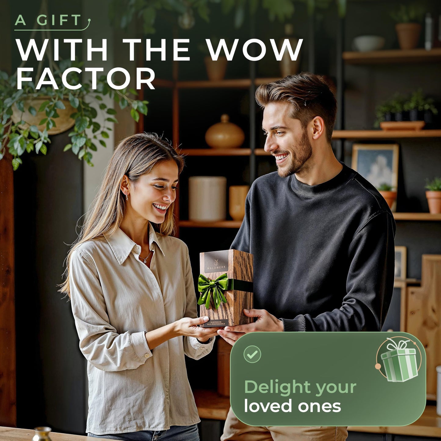 WALDWERK Electric Salt and Pepper Grinder Set (300 mAh Rechargeable Battery) - Salt and Pepper Shakers with Elegant Acacia Wood Stand ā Rechargeable Automatic Salt and Pepper Grinder Set