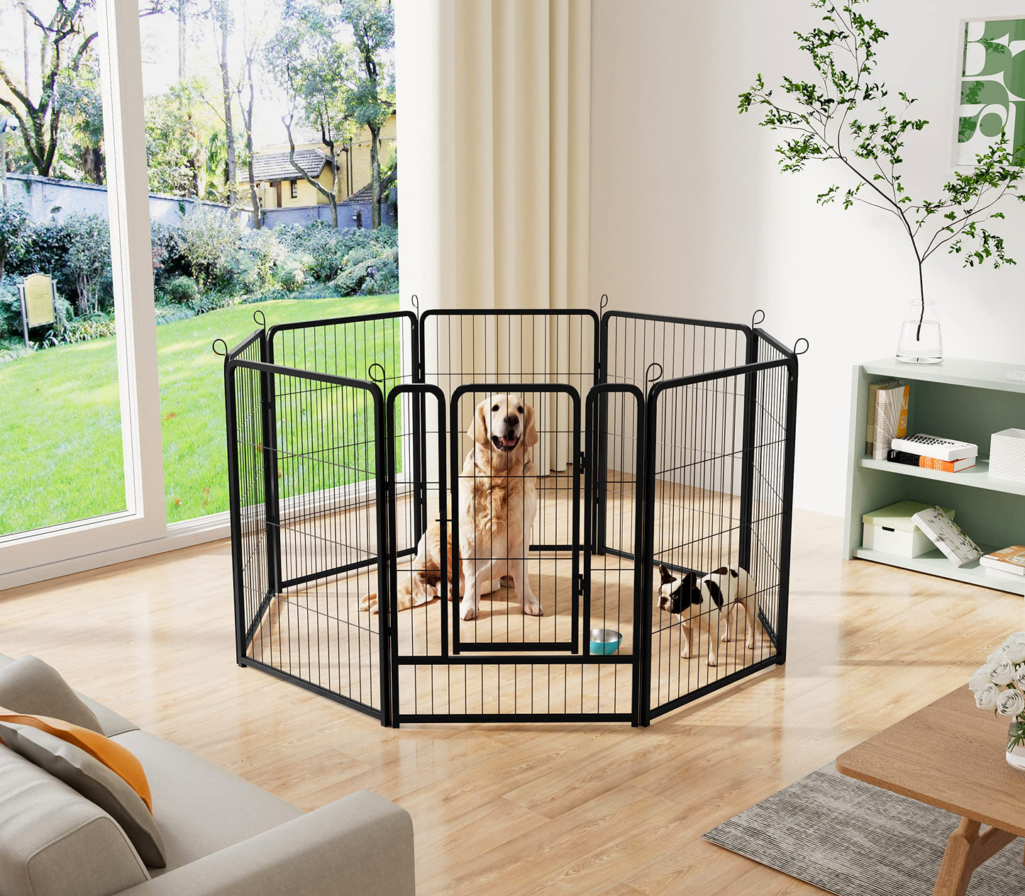HOMIDEC Dog Pen, 8 Panel Puppy Pen with Door, High 80cm Indoor/Outdoor Pet Exercise Playpen, Portable Detachable Animal Run Enclosures for Dogs, Puppies, Cats, Rabbits and Other Animals (Black)