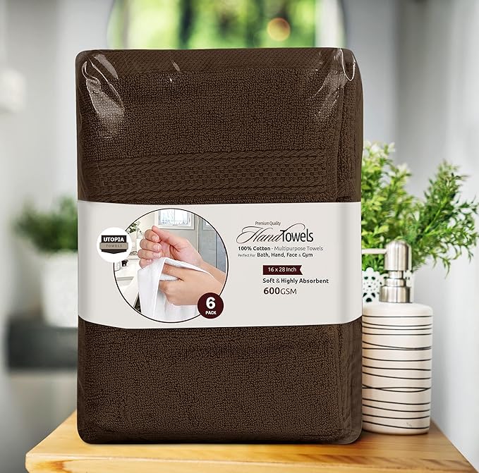 Utopia Towels 6 Pack Premium Hand Towels Set, 16 by 28 inches, 100% Ring Spun