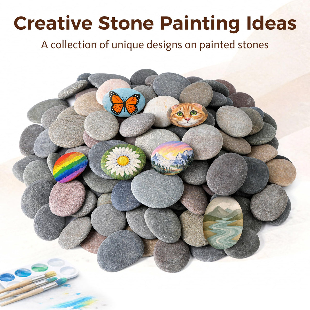 ROCART 100 PCS Large 2.15-3.35" Smooth Natural River Rocks for Painting, Flat Painting Rocks & Craft Stones for Arts, Kindness Rocks, Garden & Classroom Projects