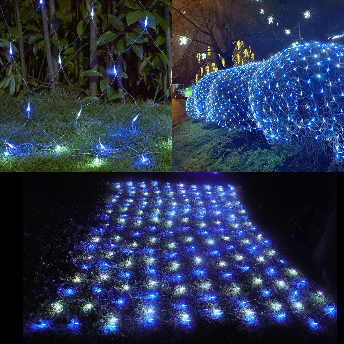 HEYFUNi 192 LED Net Lights Outdoor Mesh Lights,8 Modes Net Light for Bushes Plug in, Waterproof Christmas Net String Light for Bushes Ceiling Wedding Indoor Outdoor(9.8ft x 6.6ft,Blue White)