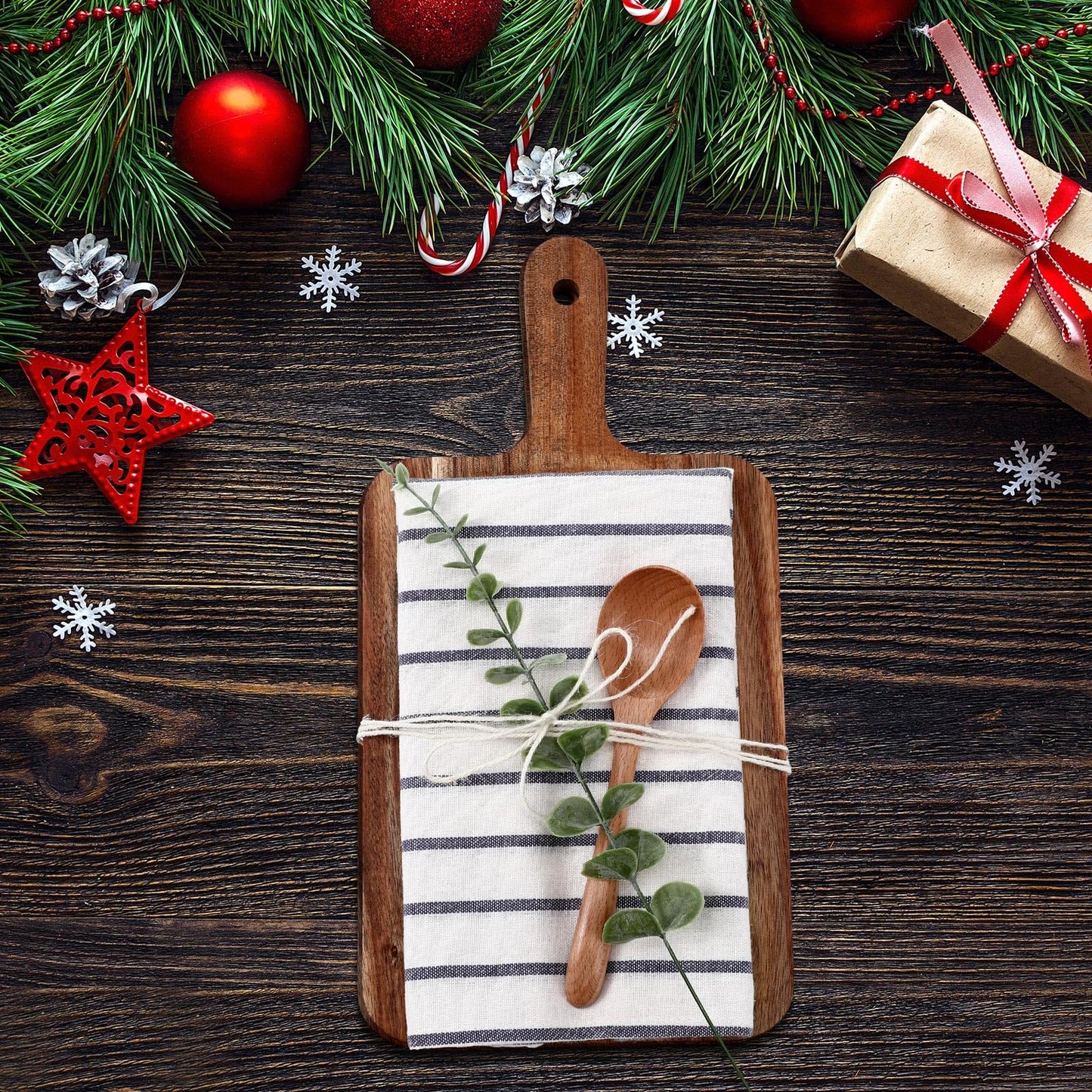 Reallnaive Housewarming Gifts New Home Wedding Hostess Gifts Set Include Towel Cutting Board Spoon and Eucalyptus Stem for Homeowners Wedding Party New Home Housewarming
