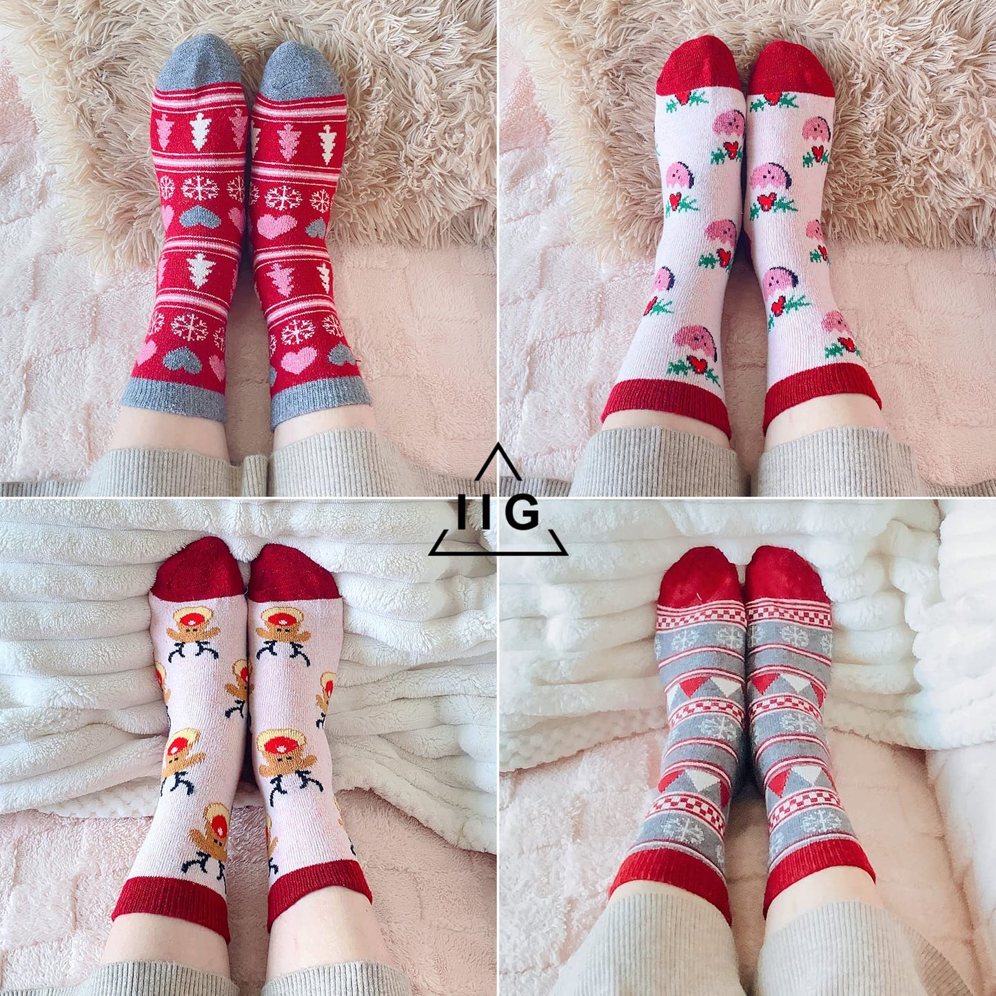 IIG Cute Warm Wool Socks for Women Super Cozy Thick Crew Winter Socks Gifts, 5 Pairs (Christmas 01-5 Pairs)