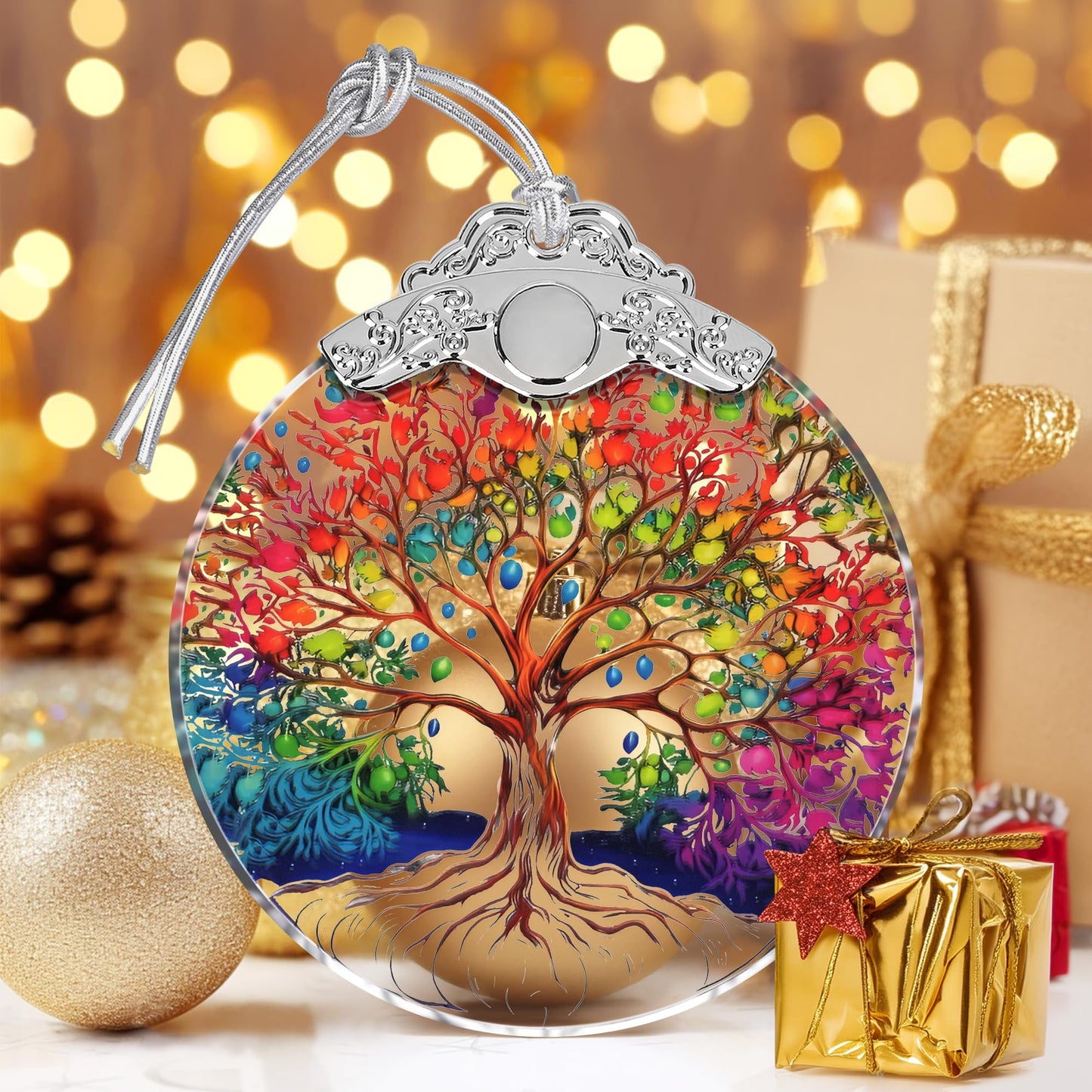 Tree of Life Stained Glass Ornament - Christmas Tree Decor, Ornaments for Christmas and Exchange