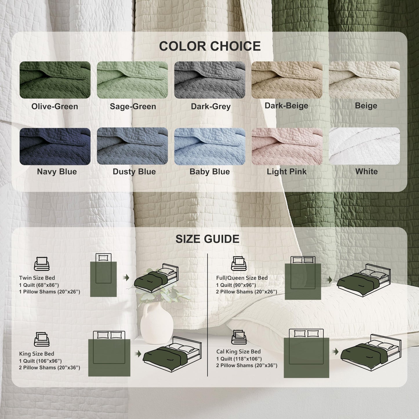 palassio Beige 100% Cotton Quilt King Size Bedding Sets with 2 Pillow Shams, Textured Lightweight Soft Bedspread Shabby Chic Coverlet, Neutral Quilted Comforter Bed Cover for All Season, 3 Pieces