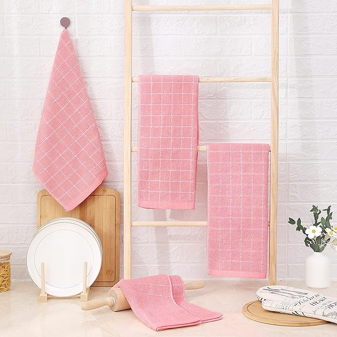 Homaxy 100% Cotton Terry Kitchen Towels, Checkered Designed, Soft and Super
