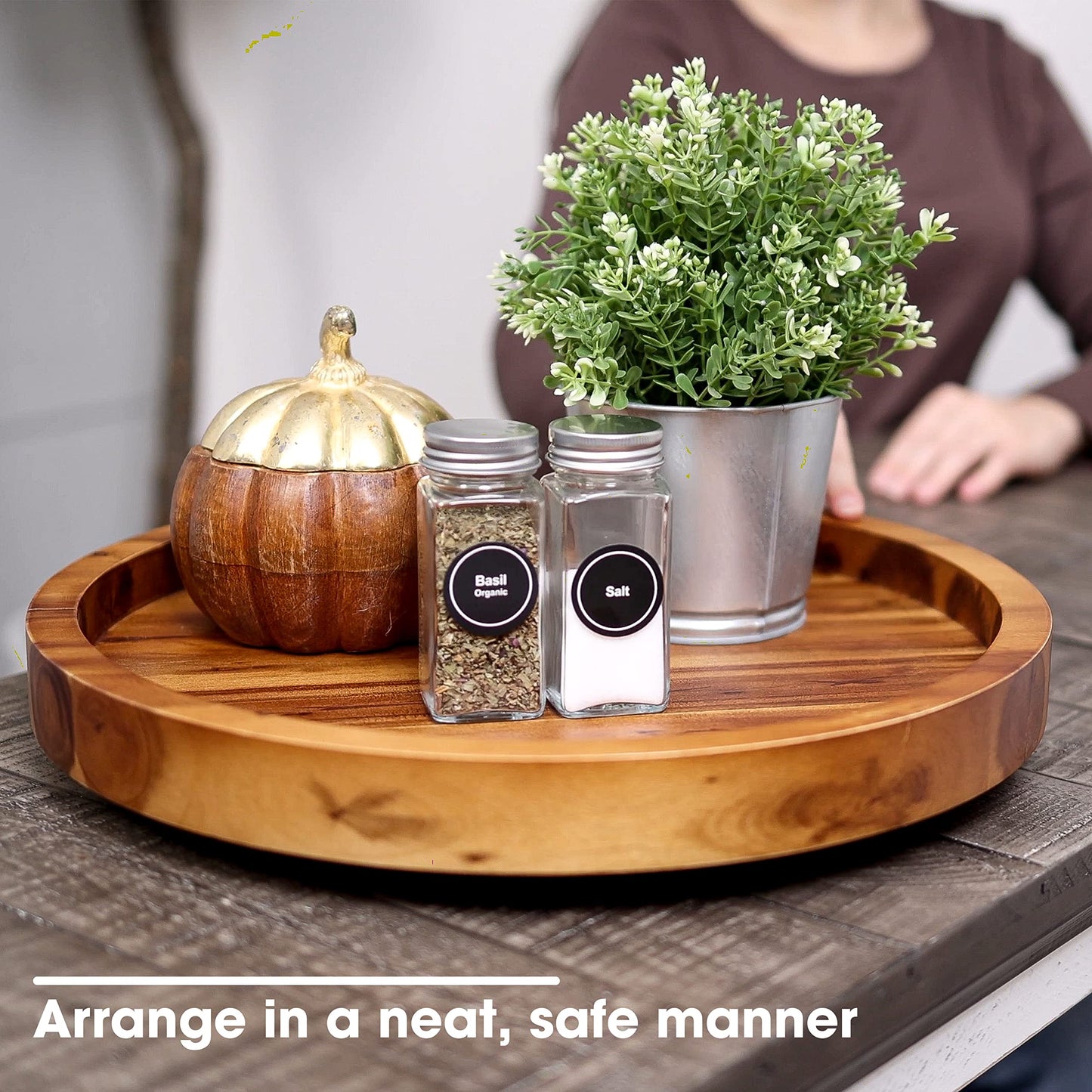 TIDITA 13" Acacia Wood Lazy Susan Organizer for Cabinet - Round Lazy Susans Turntable for Countertop - Wooden Kitchen Rotating Storage Food Bin Container for Centerpiece Table, Spices, Pantry