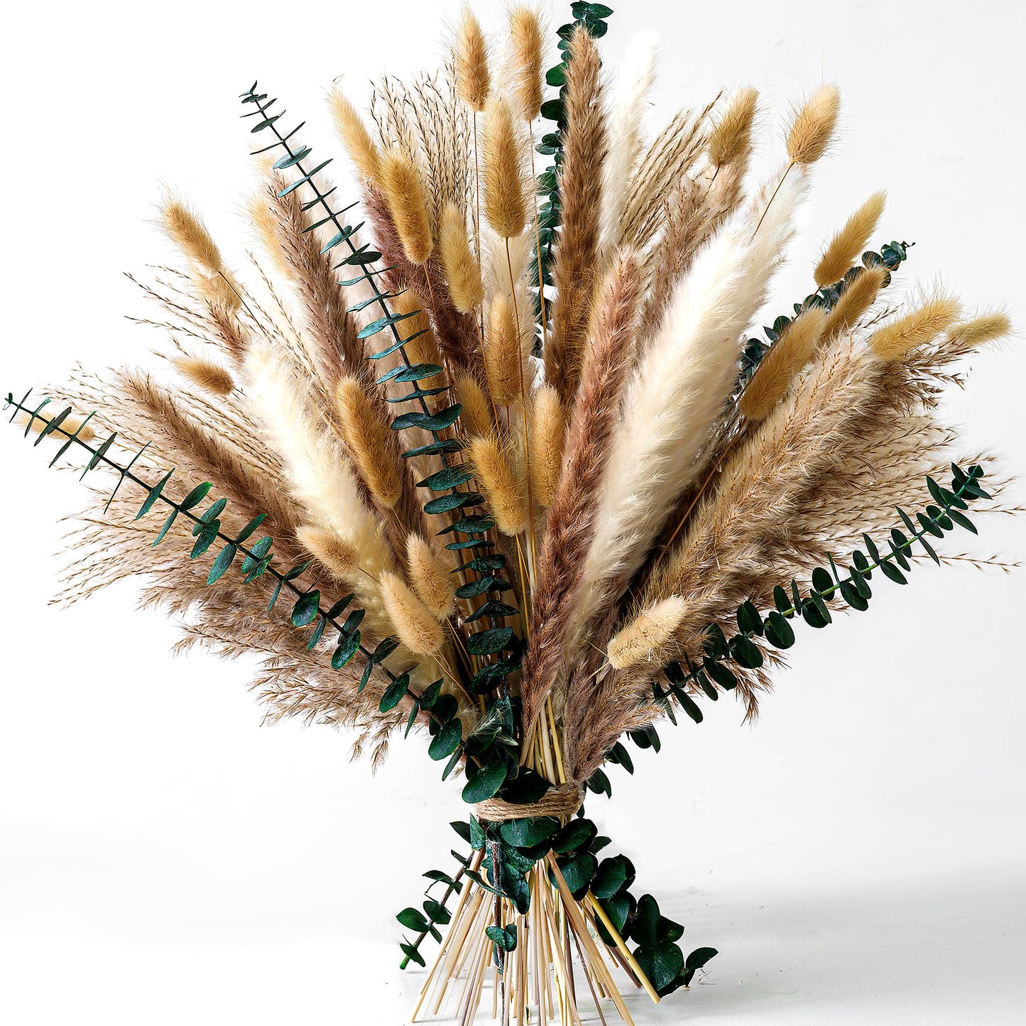 Pampas Grass Decor, Dried Flower Bouquet with Bunny Tail Grass, Pampas Grass & Eucalyptus, Boho Centerpieces for Tables & Floors - Dried Floral Arrangement, Fall Grass & Stylish Olive Green Wall Décor