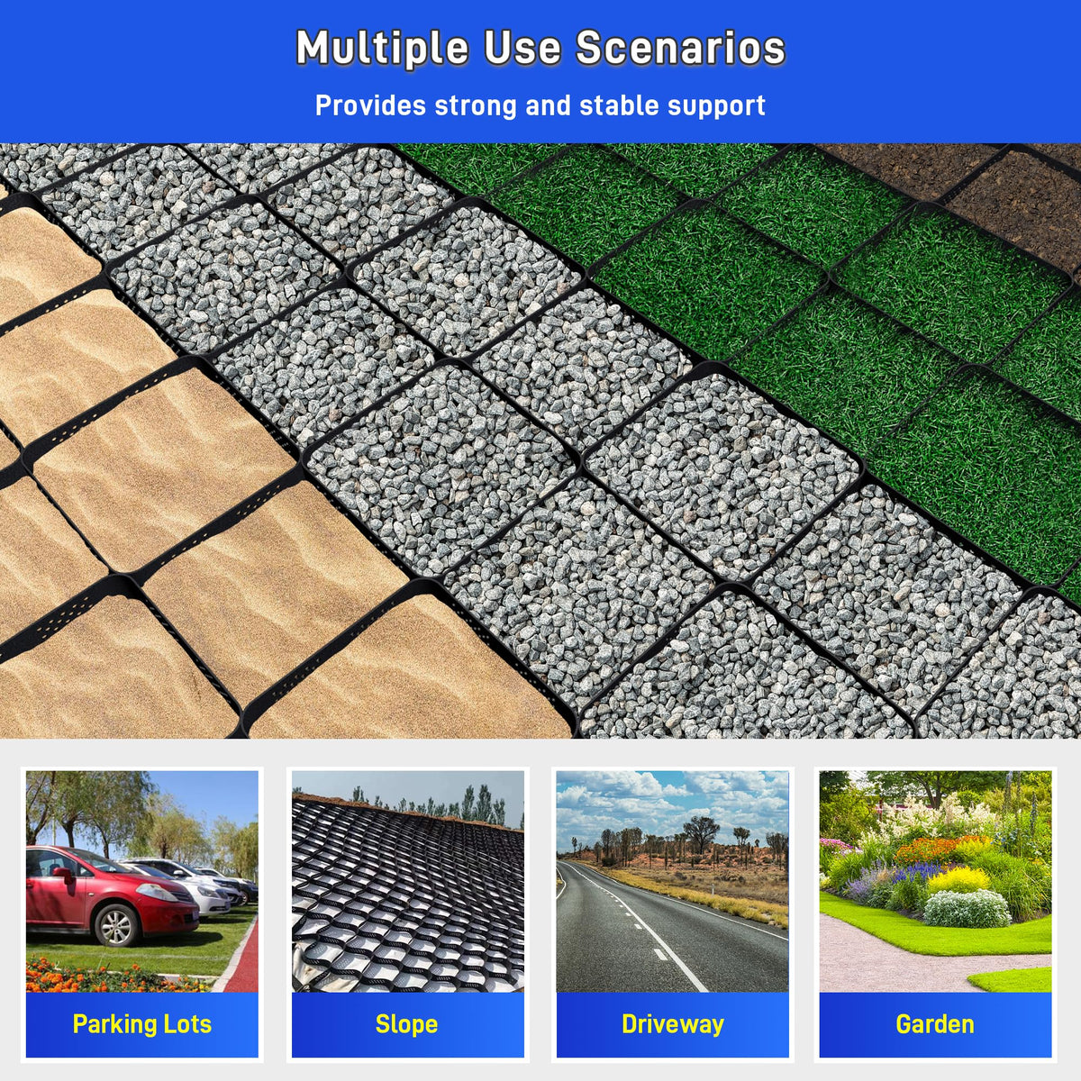 3" Thick Gravel Grid 30x9.8 FT, Geo Ground Grid with Connectors and Stakes, Geo Cell Gravel Retainer 1885 LBS Per Sq ft Stabilization System for Driveway DIY Patio Pavement Park Garden & Slope
