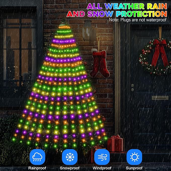 30+ Modes Ring Christmas Tree Lights Indoor Outdoor - 7.05Ft x 12 Lines 312 LED Easy App Control Color Changing Timer Remote Waterproof for 6 7 Ft Xmas Trees (Warm White to Multicolor)