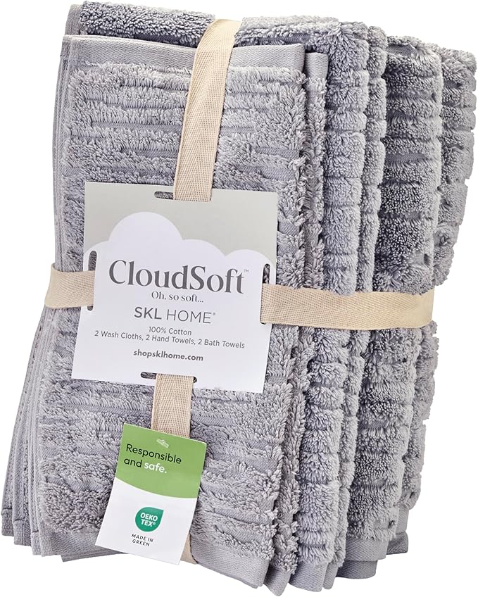 SKL Home CloudSoft 100% Cotton Luxury 6-Piece Towel Set, 600 GSM, Ultra Plush &