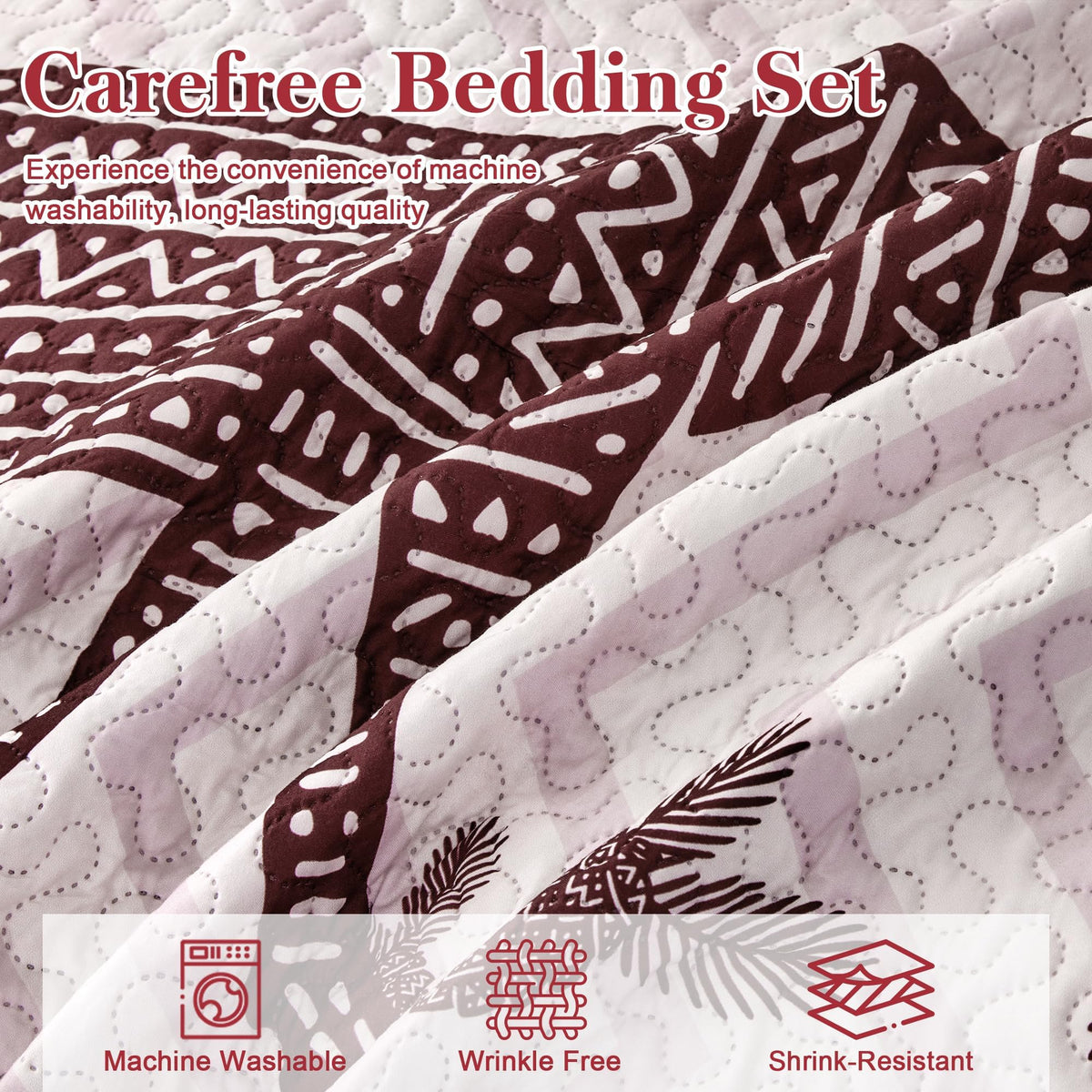 3 Piece Cabin Full/Queen Quilt Sets Christmas Rustic Reversible Microfiber Soft Lightweight Farmhouse Bedspread Comforter with 2 Shams Patchwork Country Lodge Bedding for All Season, 90''x96'', Red