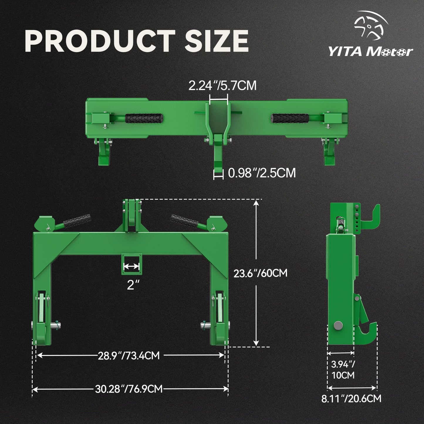 YITAMOTOR 3 Point Quick Hitch for Category 1 Tractor, 3000 lbs 3-Pt Attachment with 2" Receiver Trailer Hitch Adaptation with 5 Level Adjustable Bolt