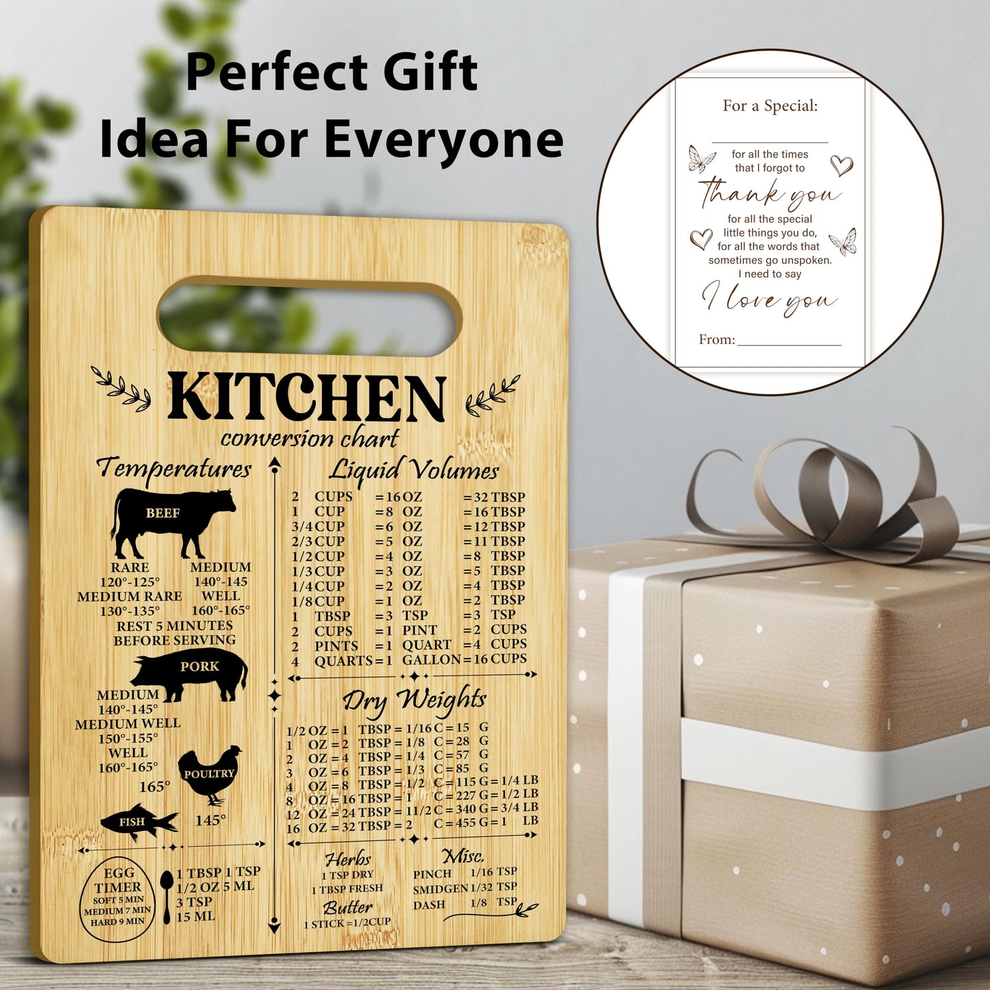 Unique Gifts for Women Mom, Kitchen Conversion Chart Bamboo Cutting Board, Charcuterie Board for Kitchen Decor, Cooking Gifts for Couple Neighbor Family Friends -16