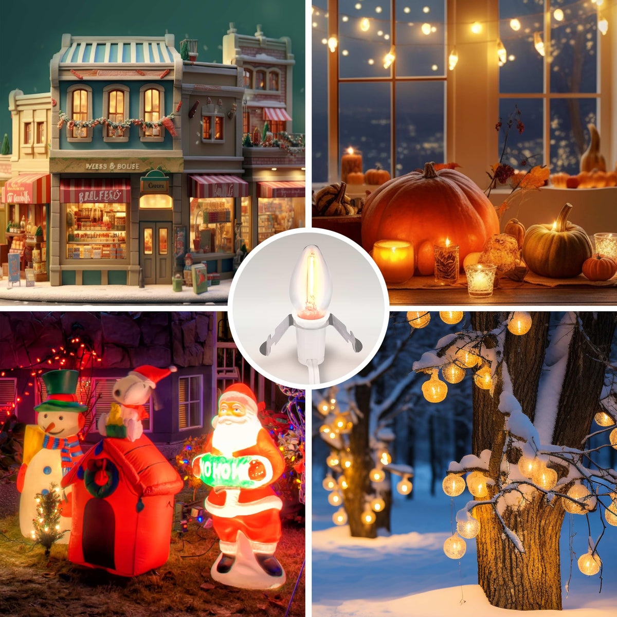 OHLGT 2 Sets Accessory Cord with 2 LED C7 Light Bulb, 5Ft Salt Lamp Cord Replacement with On/Off Switch Plugs E12 Socket for Halloween Pumpkin, Christmas Village House, Holiday Decorations and Crafts