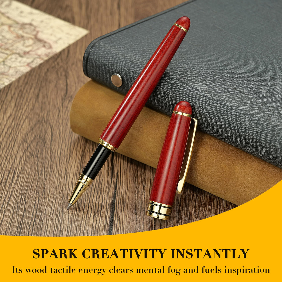 BEILUNER Luxury Wood Ballpoint Pen Writing Set,Rosewood-Elegant Fancy Nice Gift Pen Set for Signature Executive Business Office Fancy Nice Supplies - Christmas Gift Boxed with Extra Refills (Black)