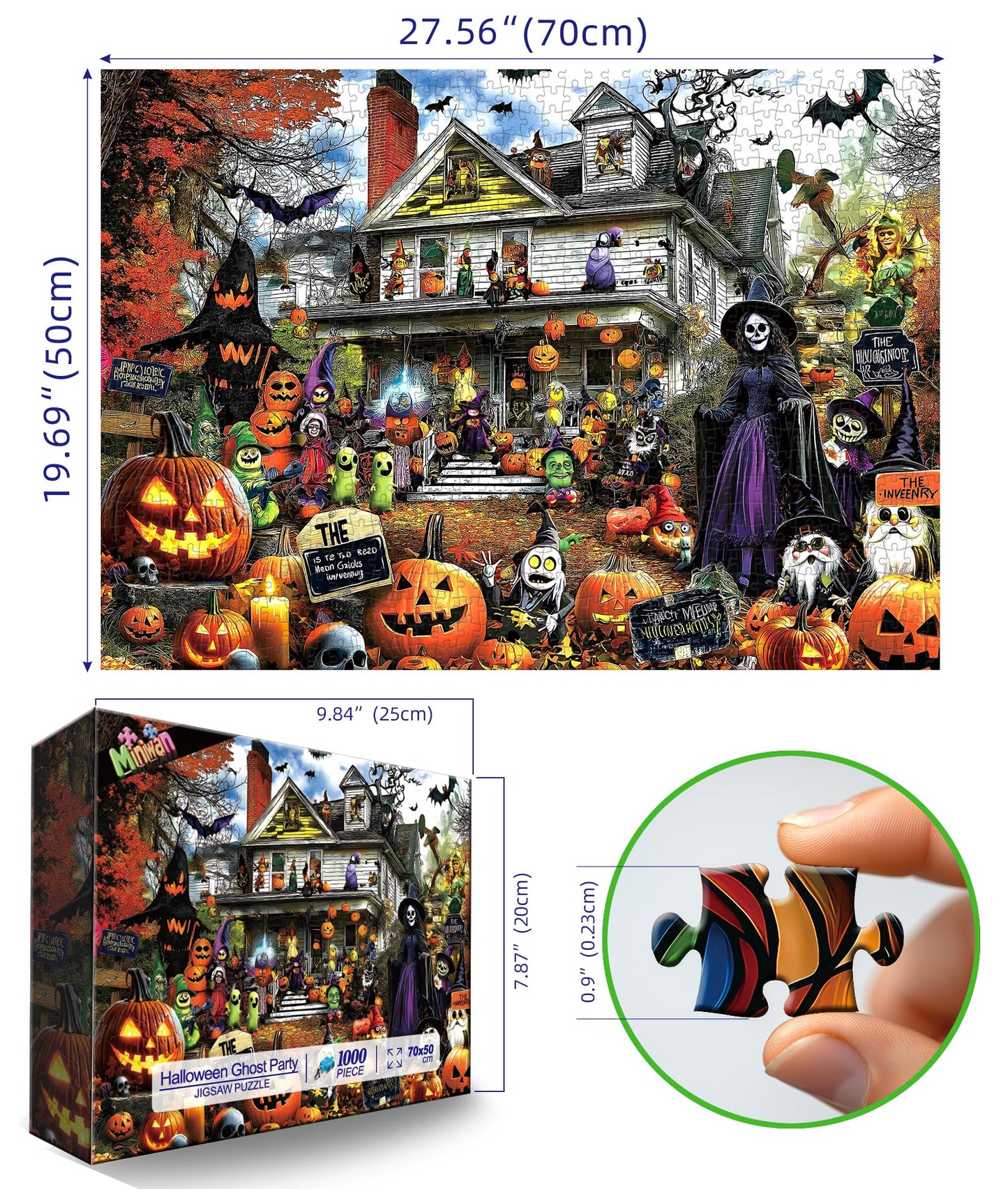 MINIWAN Halloween 1000 Piece Jigsaw Puzzle for Adults – Spooky Haunted House with Pumpkins & Witches | Challenging Fall Decor Puzzle & Unique Gift Idea for Halloween Enthusiasts