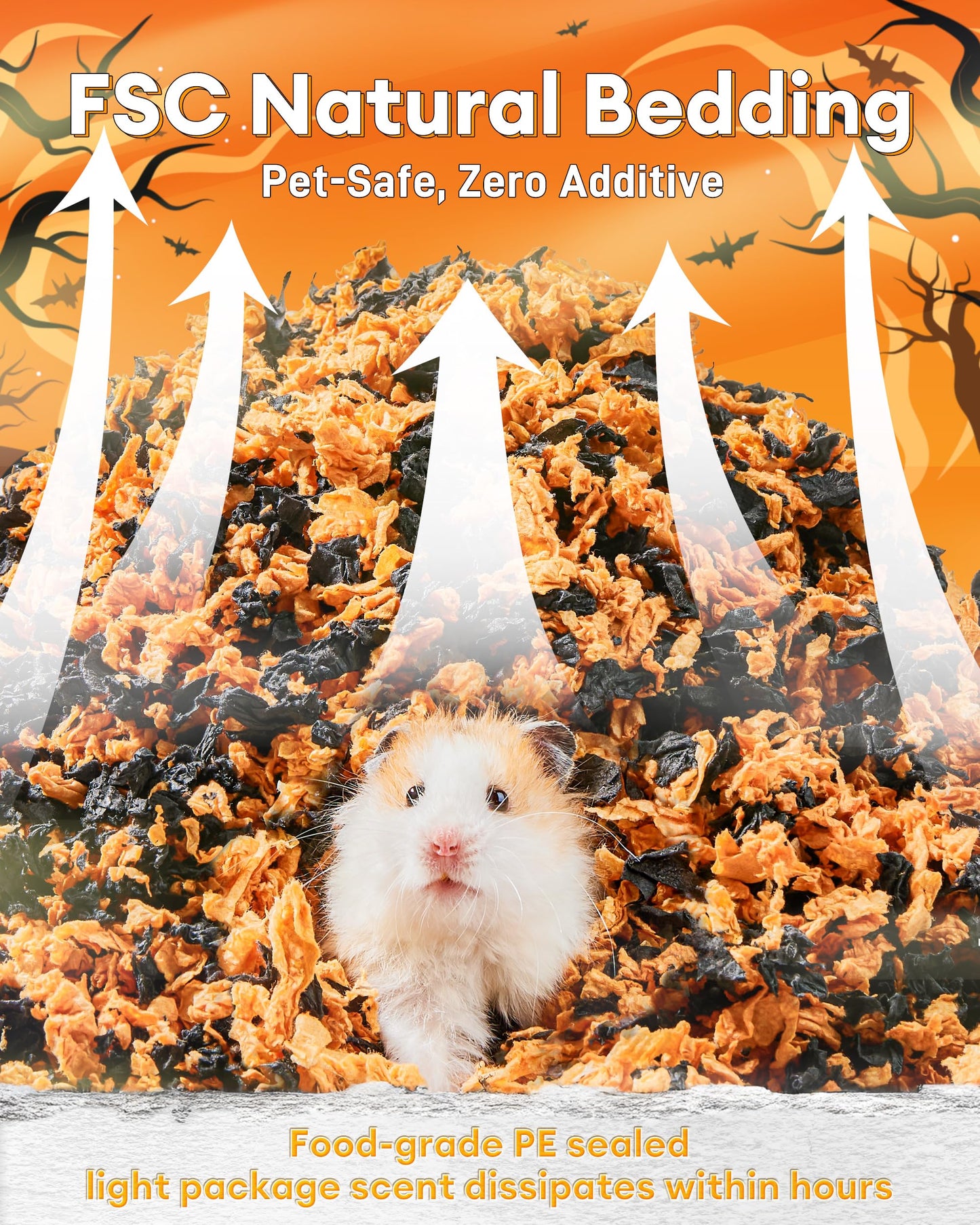 BUCATSTATE Hamster Bedding 70L, 99% Dust-Free Guinea Pigs Bedding Odor Control, Cozy Paper Small Animal Beddings for Rabbit Rat Syrian Dwarf Hamsters Gerbils (Halloween DΓ©cor)