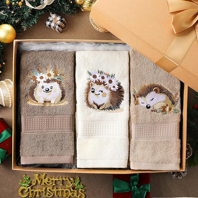 3 Pcs Hedgehog Floral Hand Towels Bathroom Decor Cute Hedgehog Gifts Decorative