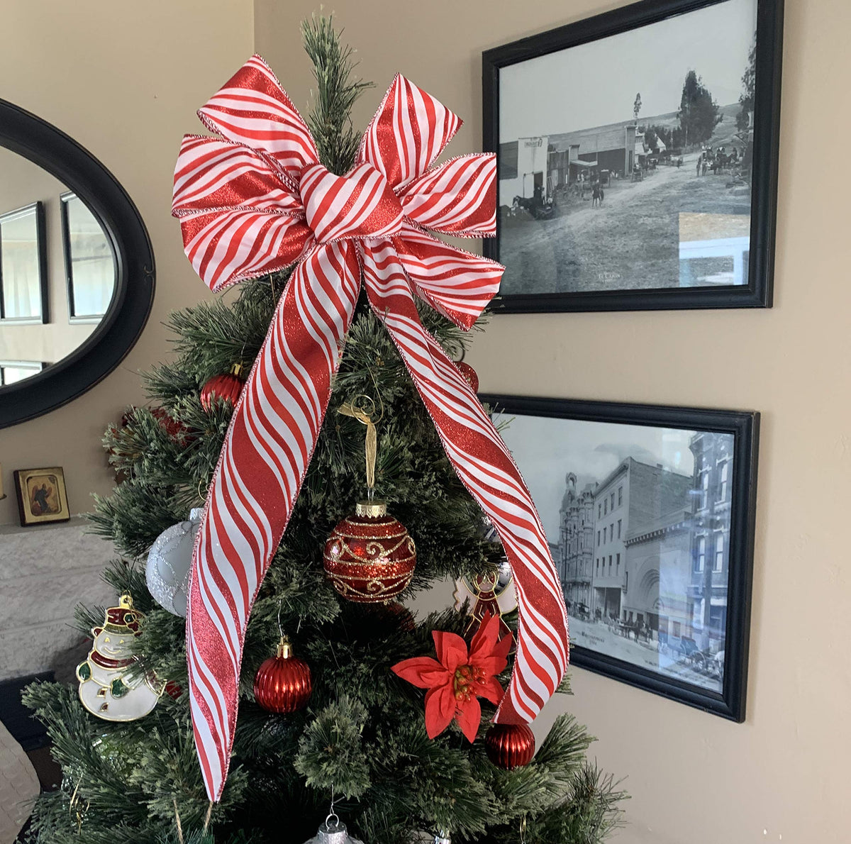 Red Striped Wired Christmas Ribbon - 2 1/2" x 25 Yards, Red White Candy Cane Swirls, Garland, Gifts, Wrapping, Wreaths, Bows, Valentine's Day