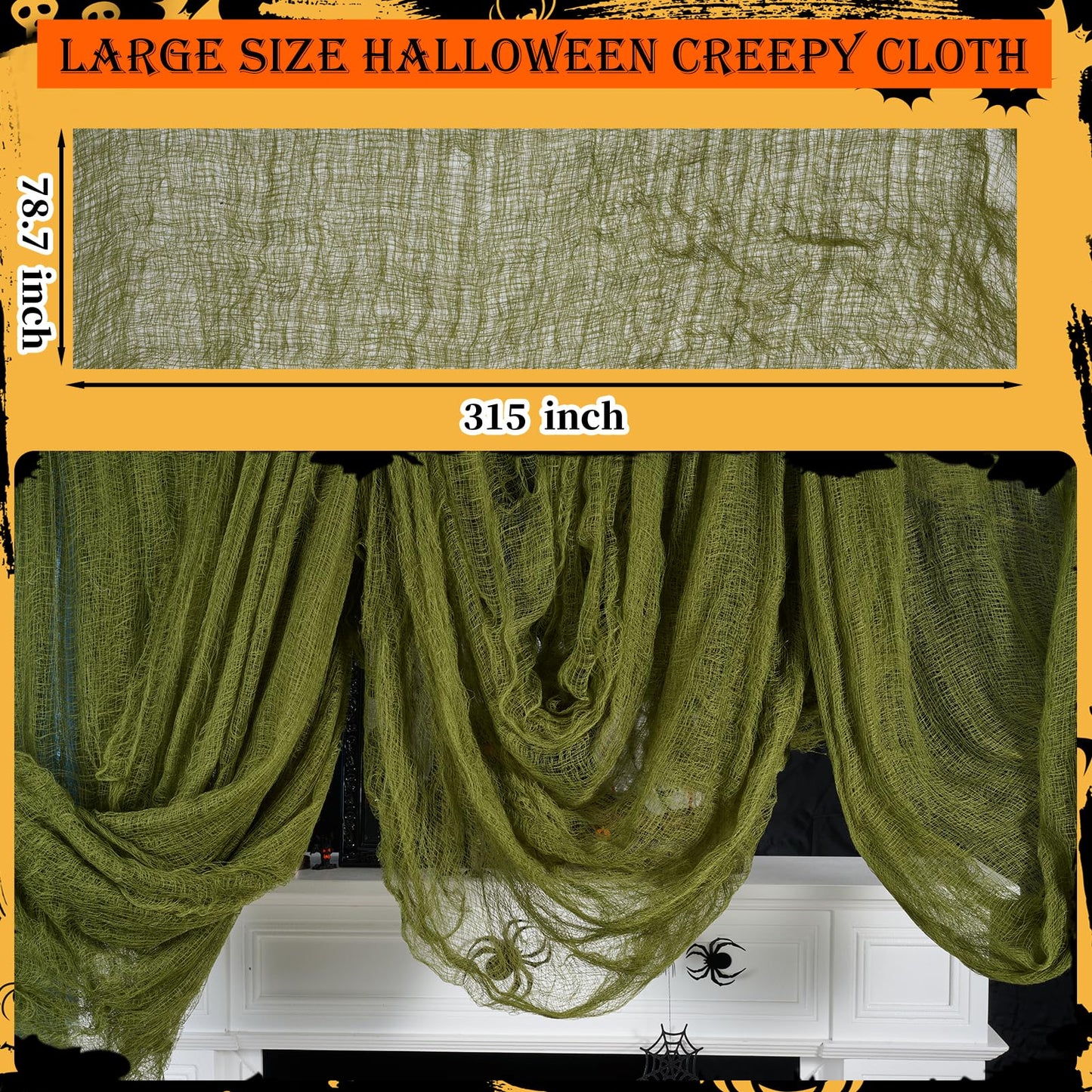 ZYP 315 x 78.7 Halloween Green Creepy Cloth Decorations Spooky Fabric Creepy Scary Gauze Cloth Decoration for Halloween Party Supplies