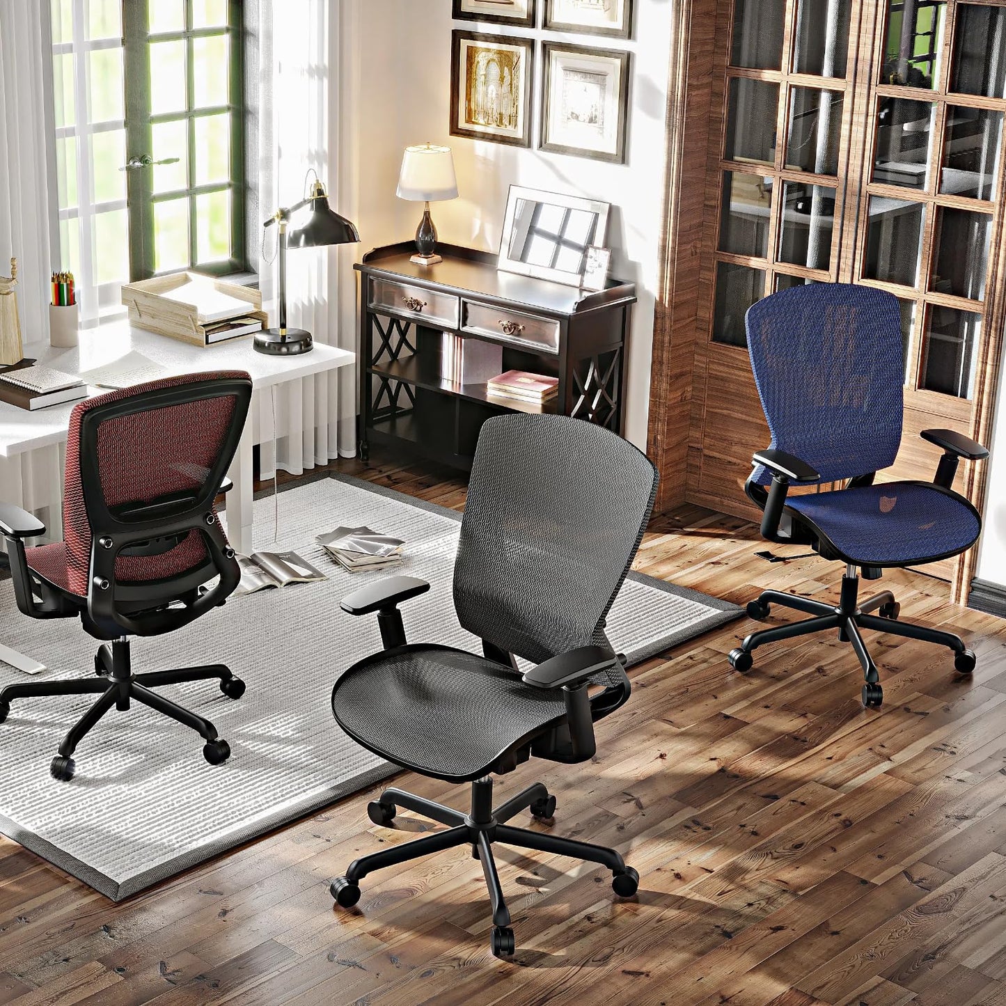 ELABEST T96 Mesh Office Chair,Ergonomic Computer Desk Chair,Sturdy Task Chair- Adjustable Lumbar Support & Armrests,Tilt Function,Comfort Wide Seat,Swivel Home Office Chair