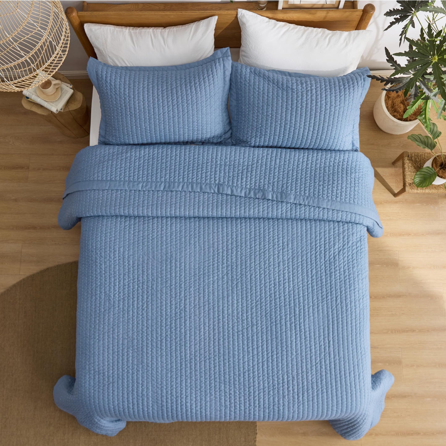 Bedsure Bedspreads Queen Size - Queen Quilt Bedding Set, Bedspread Coverlet, Lightweight Summer Comforter, 3-Piece Set with 90"x96" Coverlet & 2 Pillow Shams, All-Season Soft Microfiber, Blue
