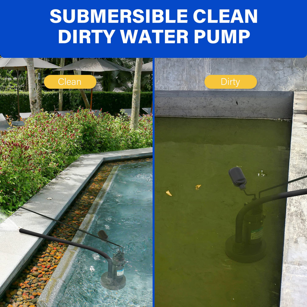 Acquaer Sump Pump Submersible Clean/Dirty Water Pump with Adjustable Float Switch for Garden Pool, Basement, Flooded House, Hot Tub and Irrigation, 1/3HP 3040GPH