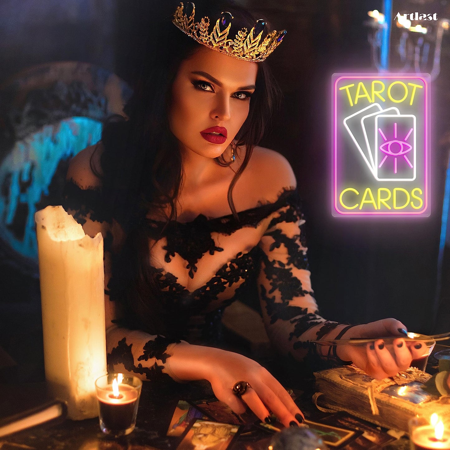 Artlast Tarot Cards Neon Sign, Pink LED Light for Room Wall Decor, Dimmable Switch, Acrylic Material, 10.24x14.88 inches, Indoor Neon Signage