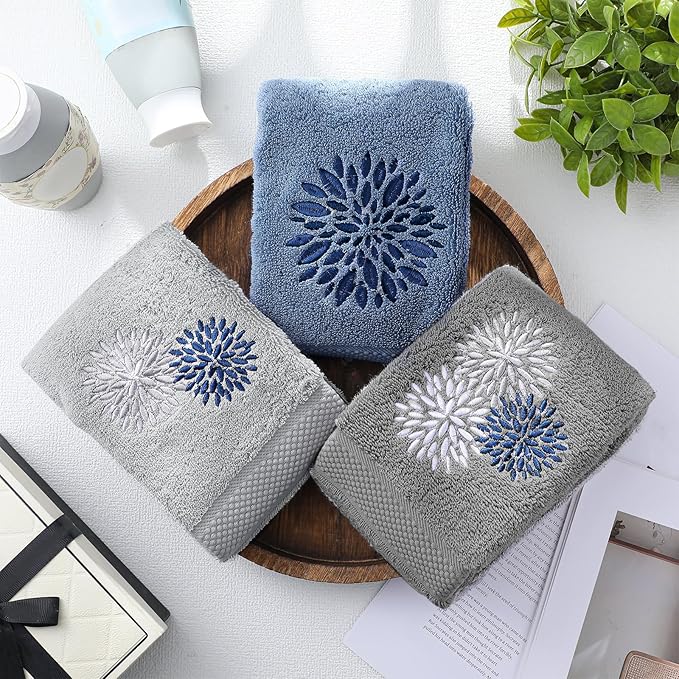 Dahlia Flower Hand Towels Farmhouse Bathroom Towels 14x29 Inch Embroidered