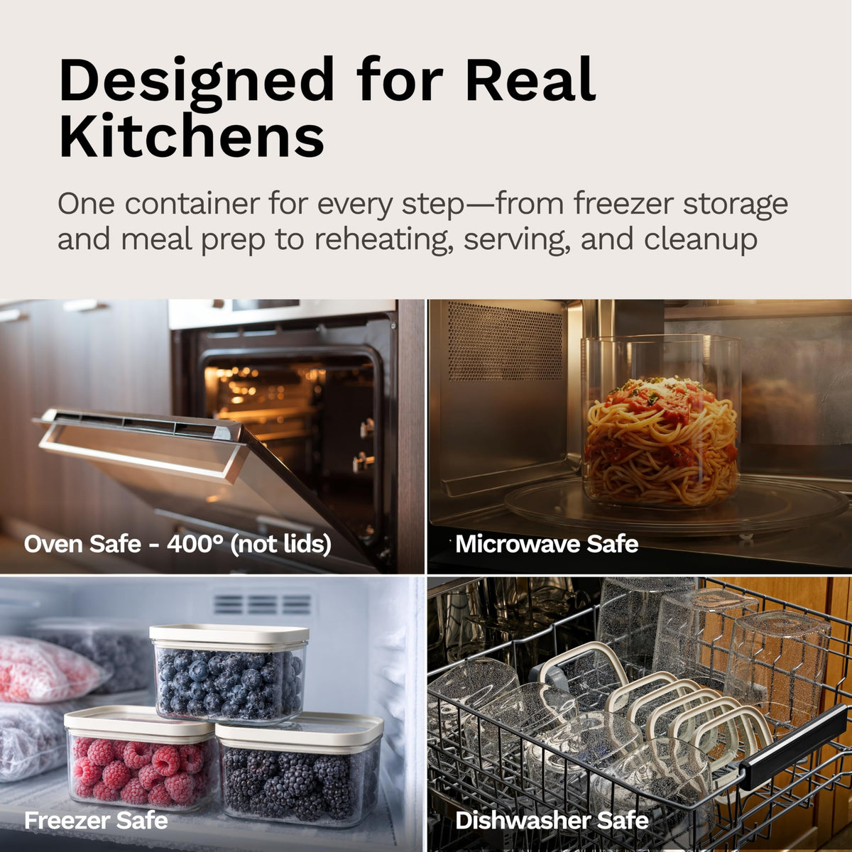Naked Kitchen 20-Piece Food Storage Containers with Lids – Stackable BPA-Free Borosilicate Glass Pantry Storage Containers with Leak-Proof Airtight Seal for Kitchen & Pantry Organization – Black