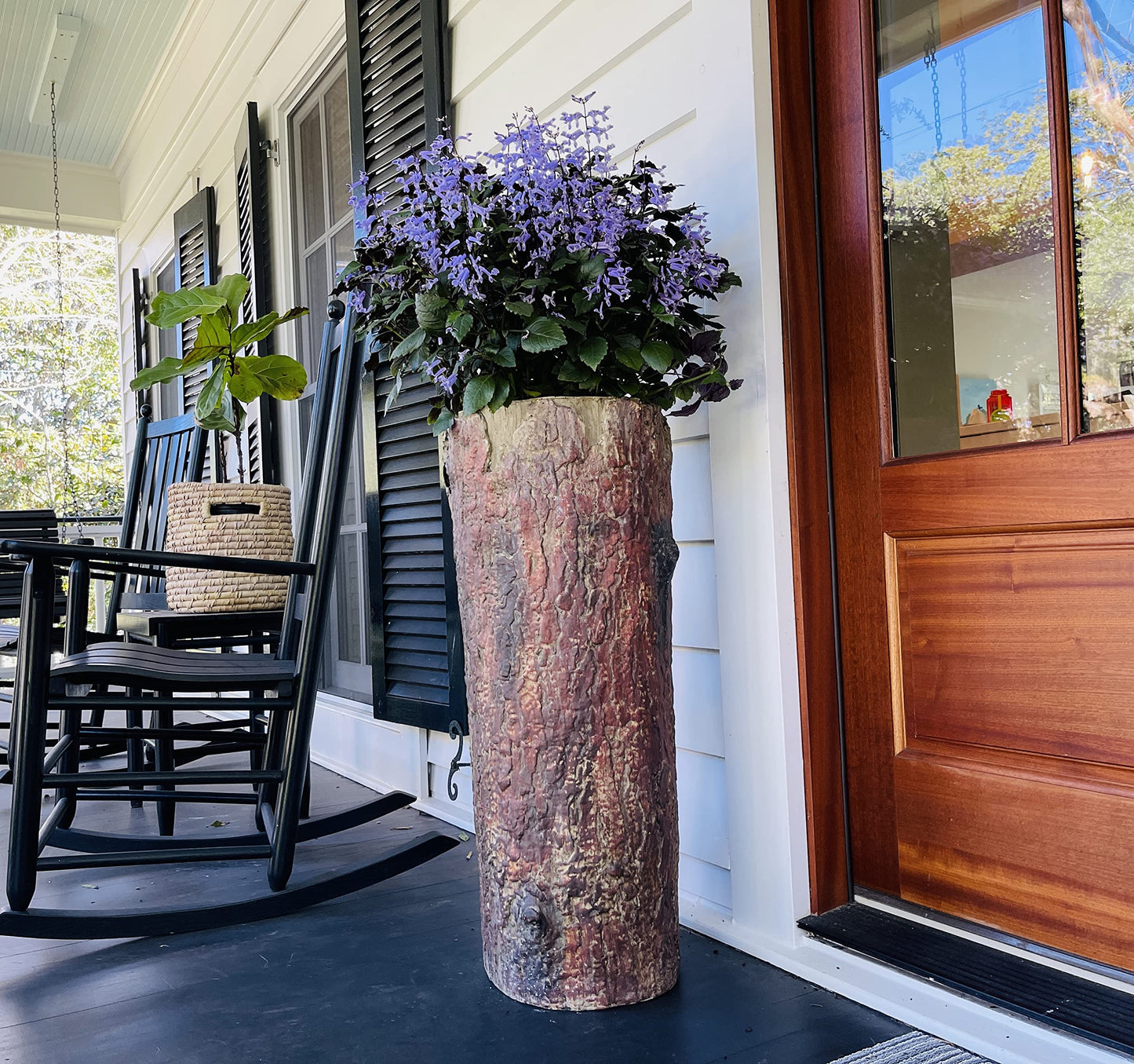Bushy Box š³ Large Hollow Log Planter. Outdoor Garden, Yard & Porch Pot. Tall Tree Stump Well Pump Cover. Weatherproof, Rustic, Natural Looking Deck & Patio Decor. Better Than a Fake Rock.