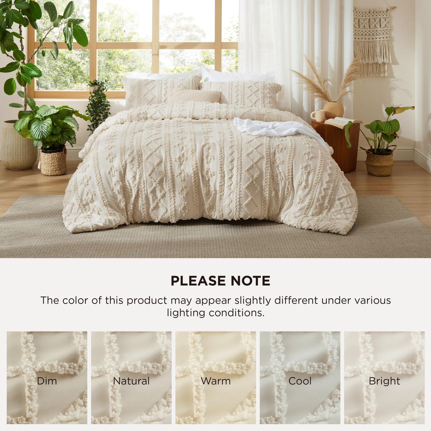Bedsure Tufted Boho Comforter Set Queen Size - Beige Boho Bed Set, GentleSoft™ 3 Pieces Farmhouse-Style Embroidery Bedding, Gifts for Woman, Soft Jacquard Kids' Queen Comforter for All Seasons