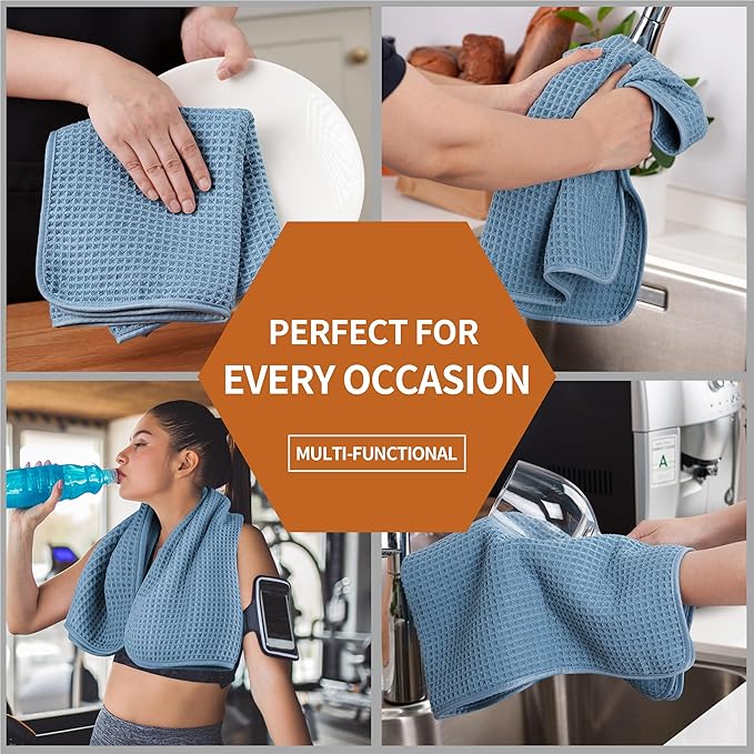 Microfiber Waffle Hand Towels, 4 Pieces, Fast Drying, Lint Free 430 GSM