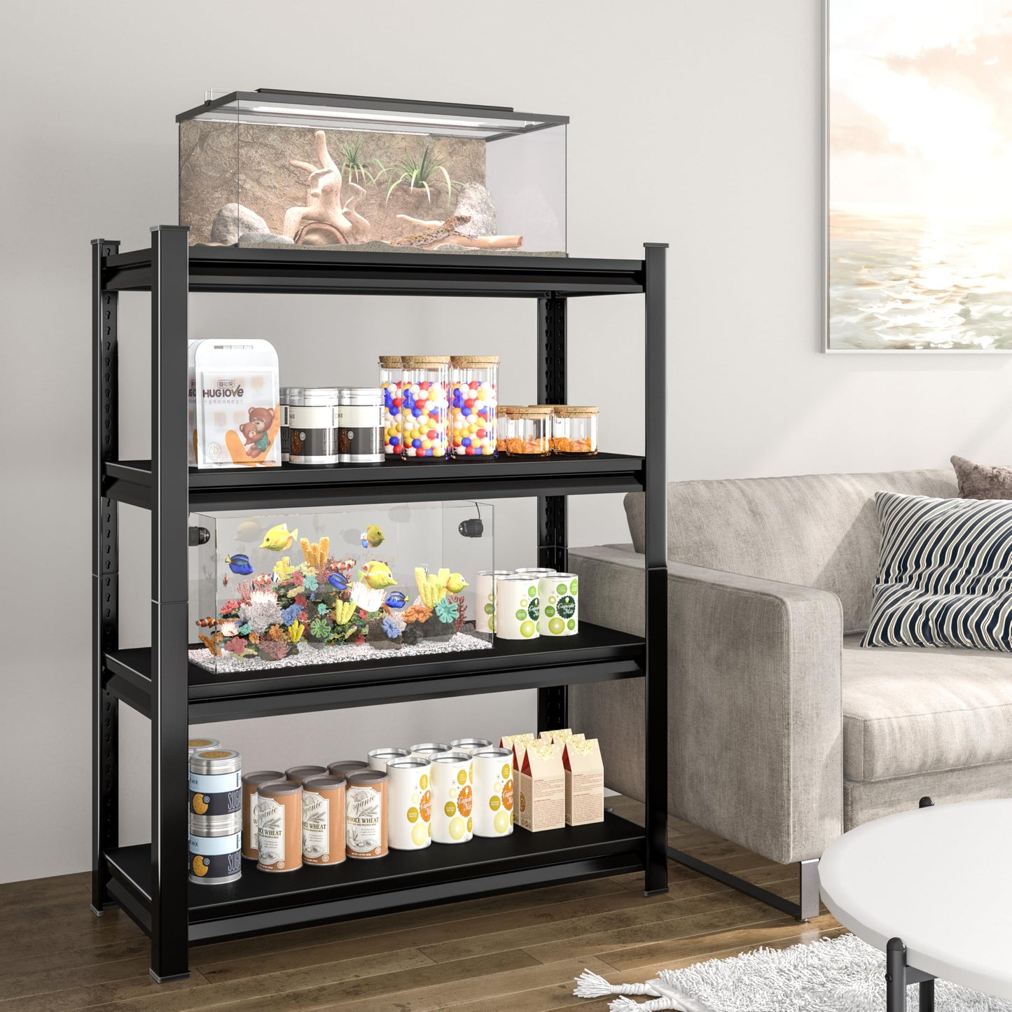 Rufokisa 40in Wide Garage Shelving Heavy Duty,2000lbs Large Loads Adjustable Garage Storage Shelves,All Metal Storage Racks and Utility Rack Shelves, 40”W x 16”D x 72”H (Black)