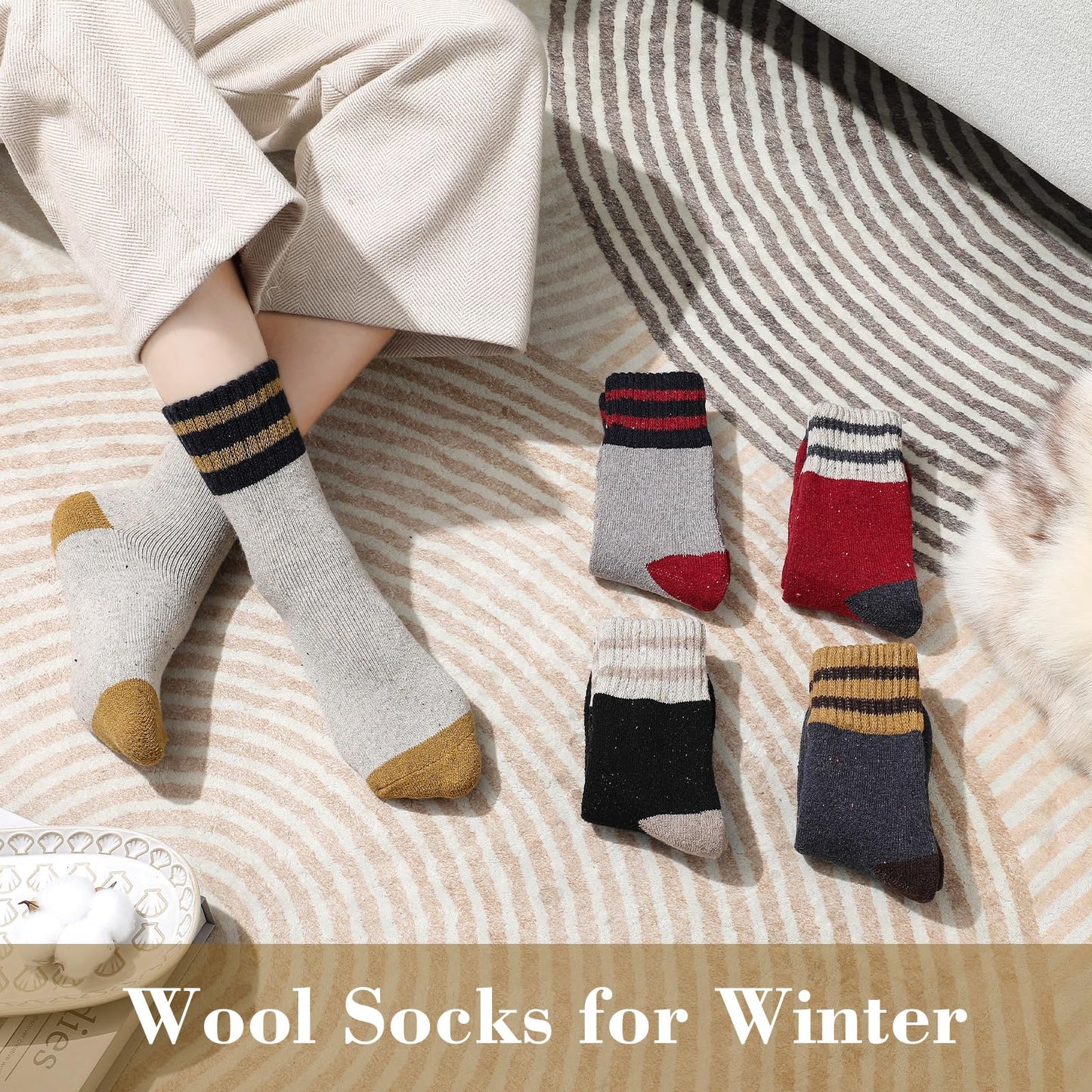 Tavaleu Wool Socks for Women - Winter Soft Thick Warm Socks Vintage Crew Boot Sock Casual