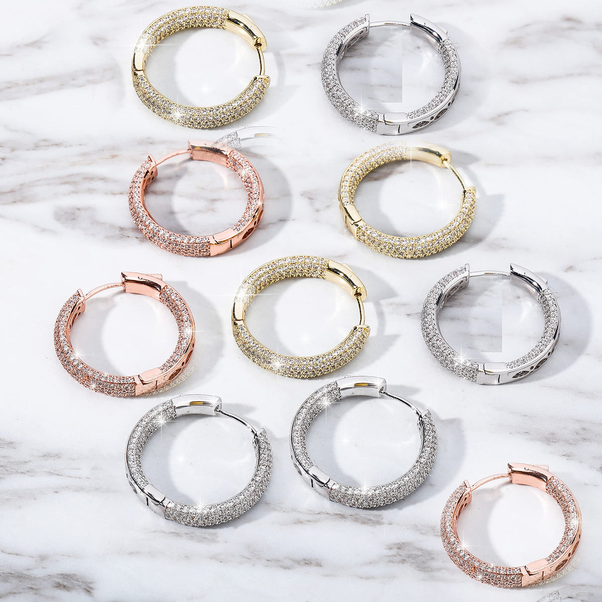 TOPGRILLZ Iced Out Hoop Earrings Cubic Zirconia Huggie Cartilage Cuff Hypoallergenic 14K Gold Plated Luxury Fashion Round Circle Earrings For Women-29mmSilver