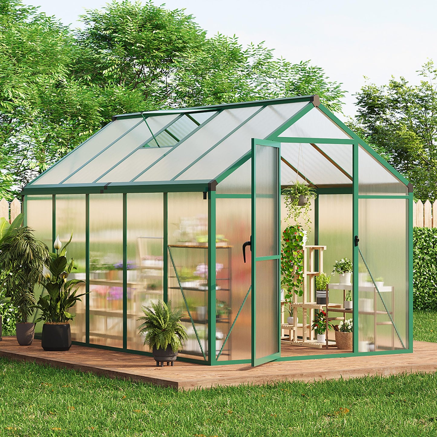 6x10 ft Walk-in Greenhouse, Polycarbonate Panels with Reinforced Aluminum Frame, Large Garden Green House for Planting and Seed Starting, Quick-Assembly Structure with Adjustable Roof Vent