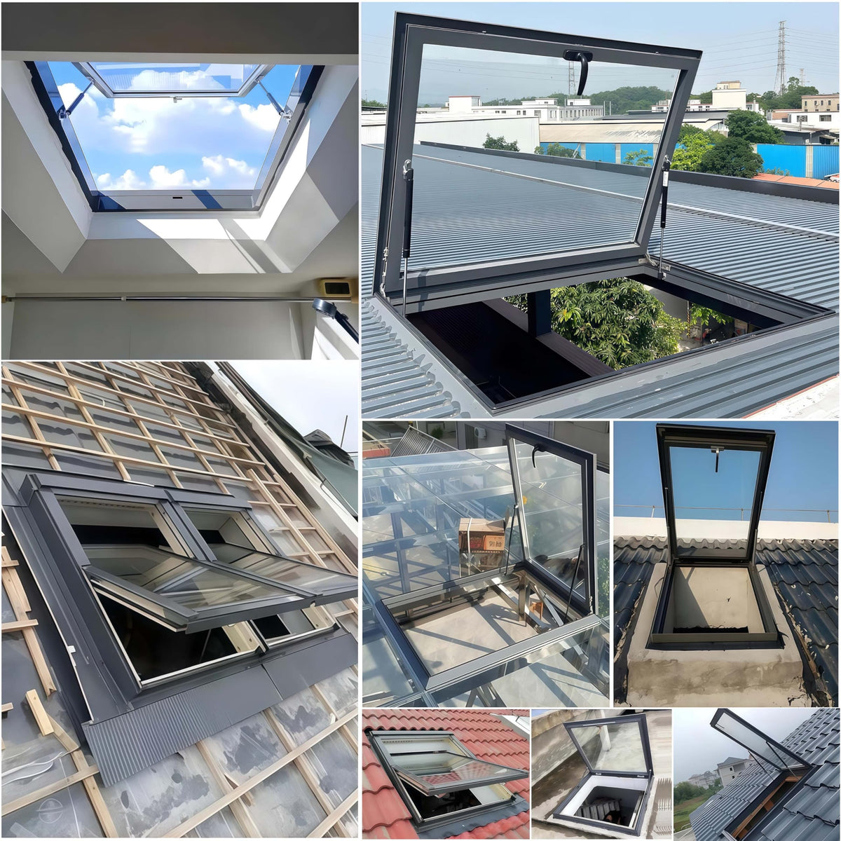 Skylight Window Tempered Glass Roof Cover with Aluminum Frame & Hydraulic Rod for Basement, Sunroom, Outdoor, Attic – Enhance Natural Light & Airflow
