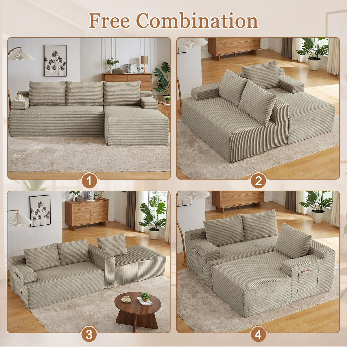 96" Modular Sectional Sofa, Cloud Sectional Couch with Deep Seat, Modern L-Shape Corner Sofa Couch with Right Facing Chaise,Upholstered Boneless Couches for Living Room Bedroom