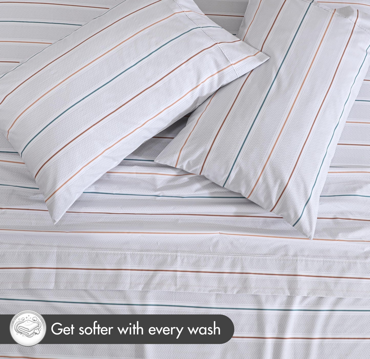 RUVANTI 100% Cotton Percale Sheets Queen Size, Chevron Twill Stripe