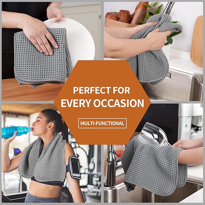 Microfiber Waffle Hand Towels, 4 Pieces, Fast Drying, Lint Free 430 GSM