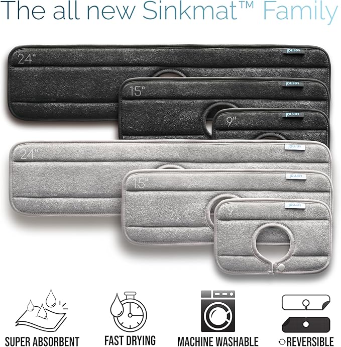 Ternal Original SINKMAT 15in Faucet Splash Guard Extra Long Microfiber Sink