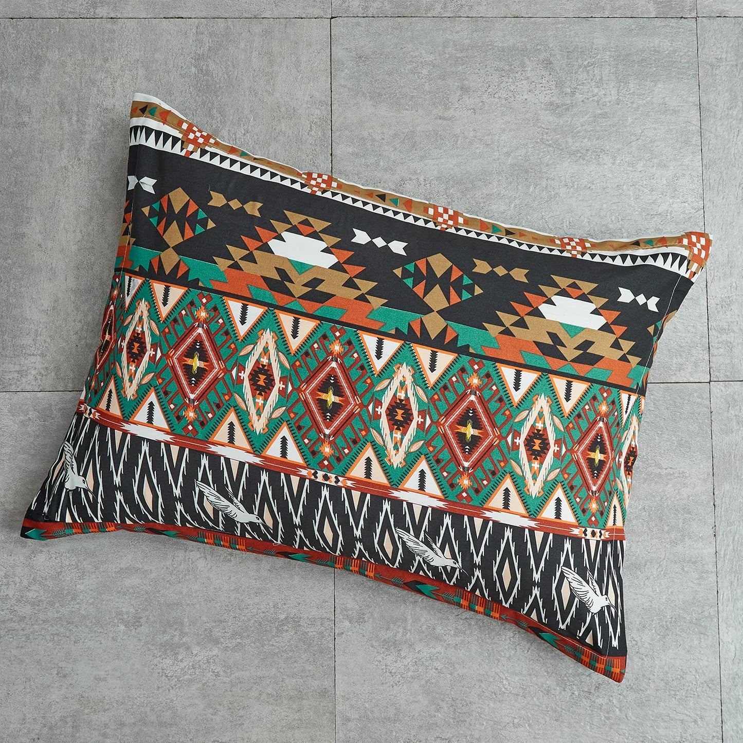 Flysheep 7 Pieces Boho Bed in a Bag Queen Size, Southwestern Bohemian Tribal Striped Printed, Reversible Bed Comforter Set (1 Comforter, 1 Flat Sheet, 1 Fitted Sheet, 2 Pillow Shams, 2 Pillowcases)