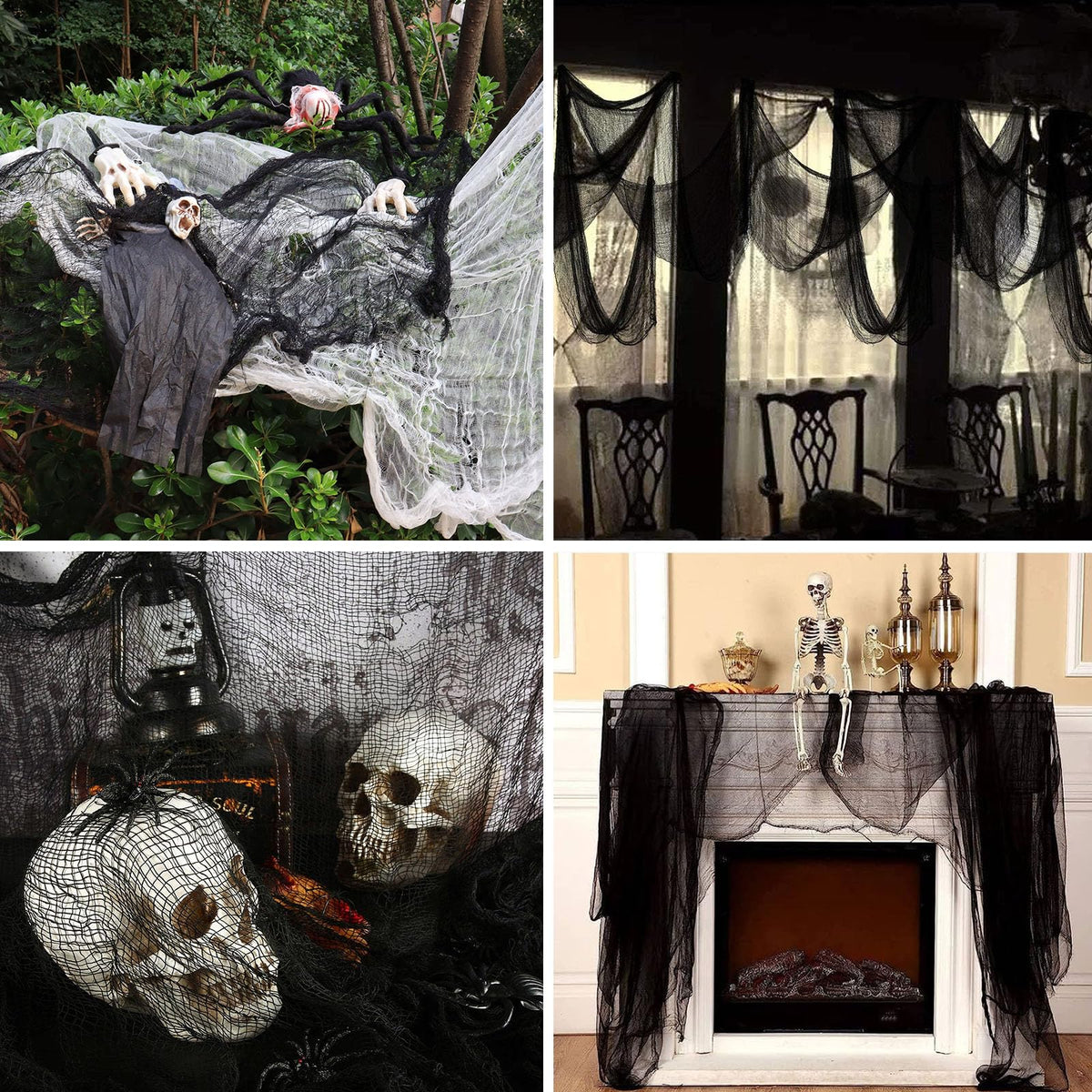 SHIYOUO 400" x 85" Halloween Black Creepy Cloth, Large Size Spooky Gauze Fabric, Halloween Scary Decoration for Haunted Houses Party Supplies Indoor Outdoor-Black 400" x 85"