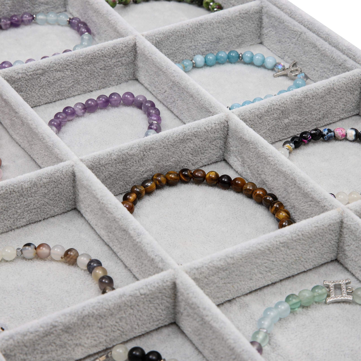 Juvale Velvet Stackable Jewelry Organizer Tray - 12-Grid Bracelet Holder & Ring Organizer - Velvet Jewelry Tray with Soft Compartments - Bracelet Holder Drawer Fits Standard Drawers - 14 x 9.5 In Gray